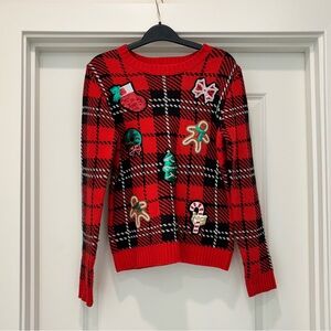 Forever 21 Red Plaid Crewneck Christmas Sweater